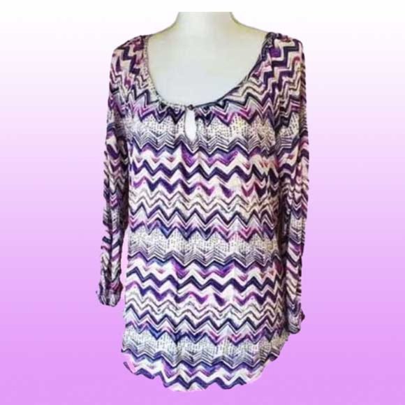 LUCKY BRAND Boho Chevron Knit Peasant Top, Med, NWT - Picture 1 of 5